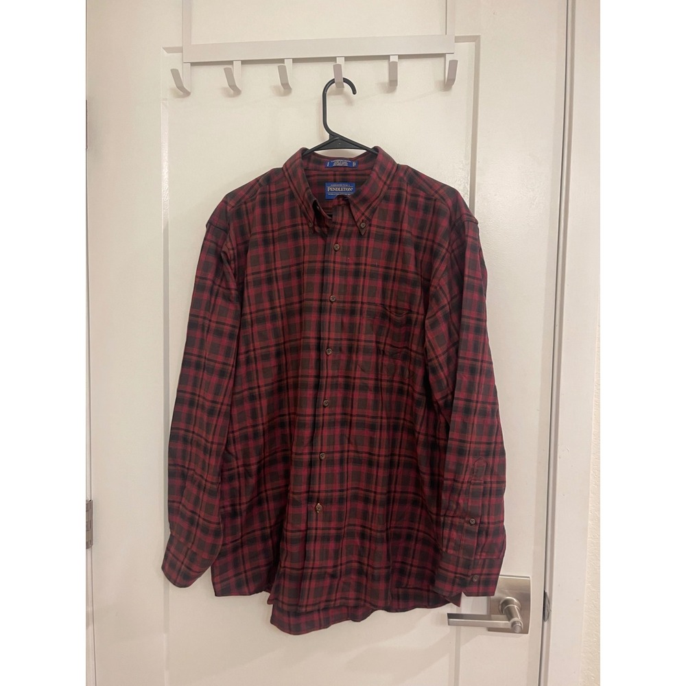 Pendleton‎ Cotton Merino Wool Plaid Mens Shirt Button Down Cabincore Hiking